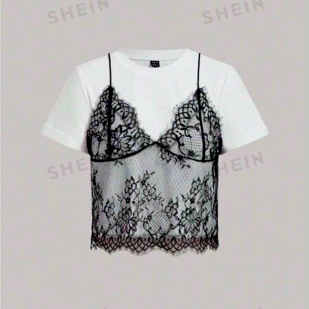 NWT ✨ SHEIN Lace Overlay Shirt